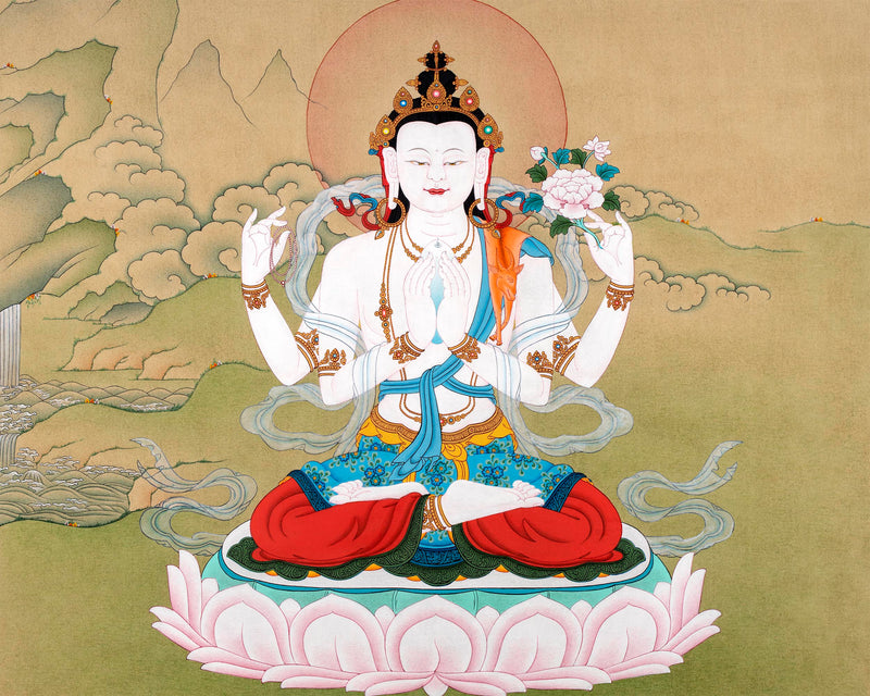 Traditional Chenrezig Thangka | Avalokiteshvara Painting