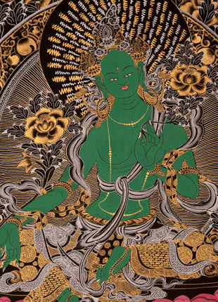 Female Green Tara | Handpainted Thangka