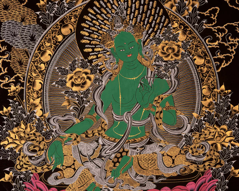 Female Green Tara | Handpainted Thangka