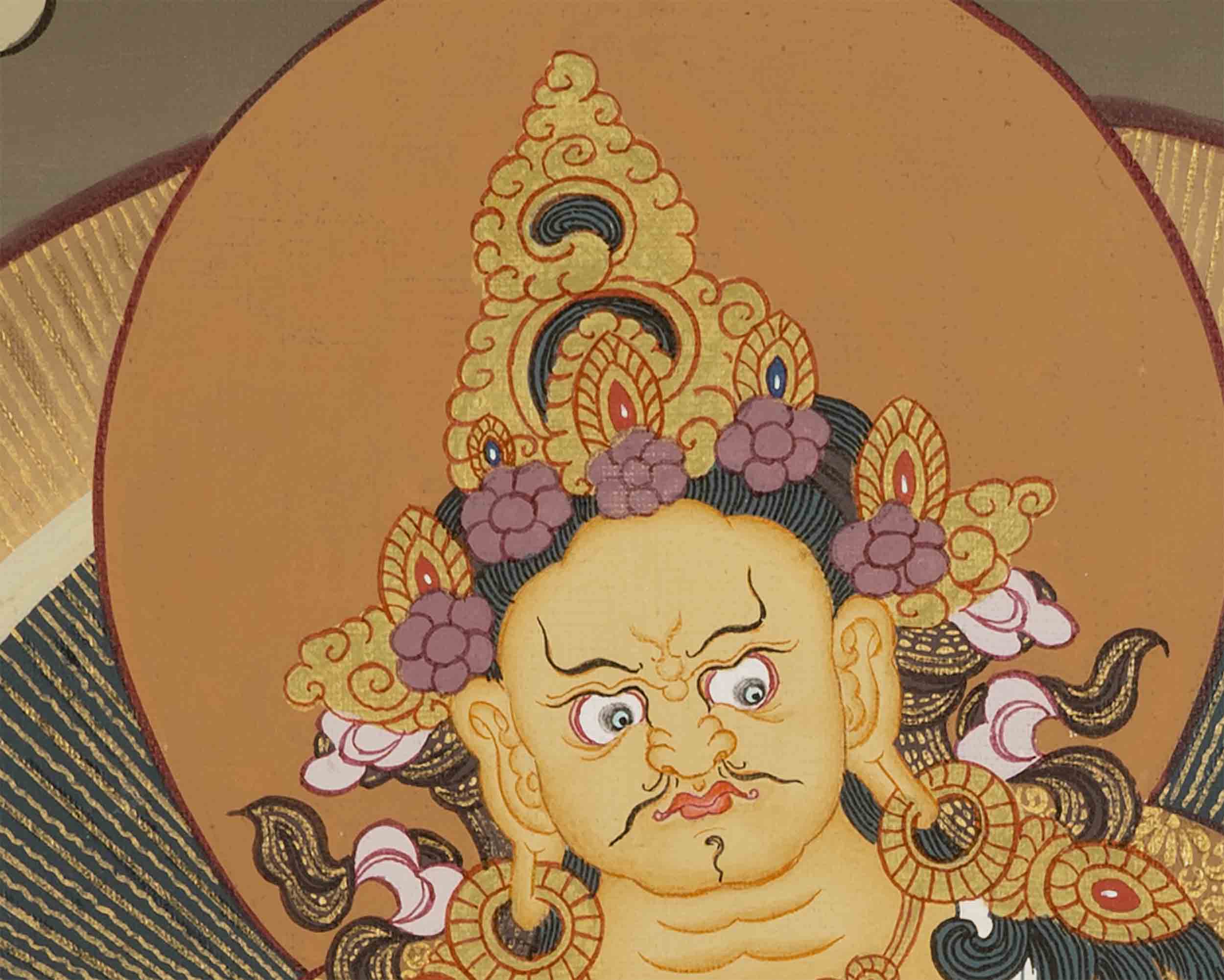 Yellow Dzambala Thangka | Kubera Tibetan Buddhist Thangka