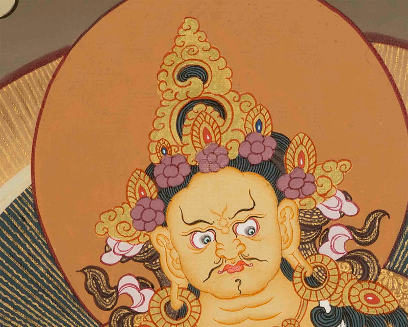 Yellow Dzambala Thangka | Kubera Tibetan Buddhist Thangka