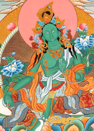 Traditional Green Tara Thangka | Gift For Buddhist | Wall Decors