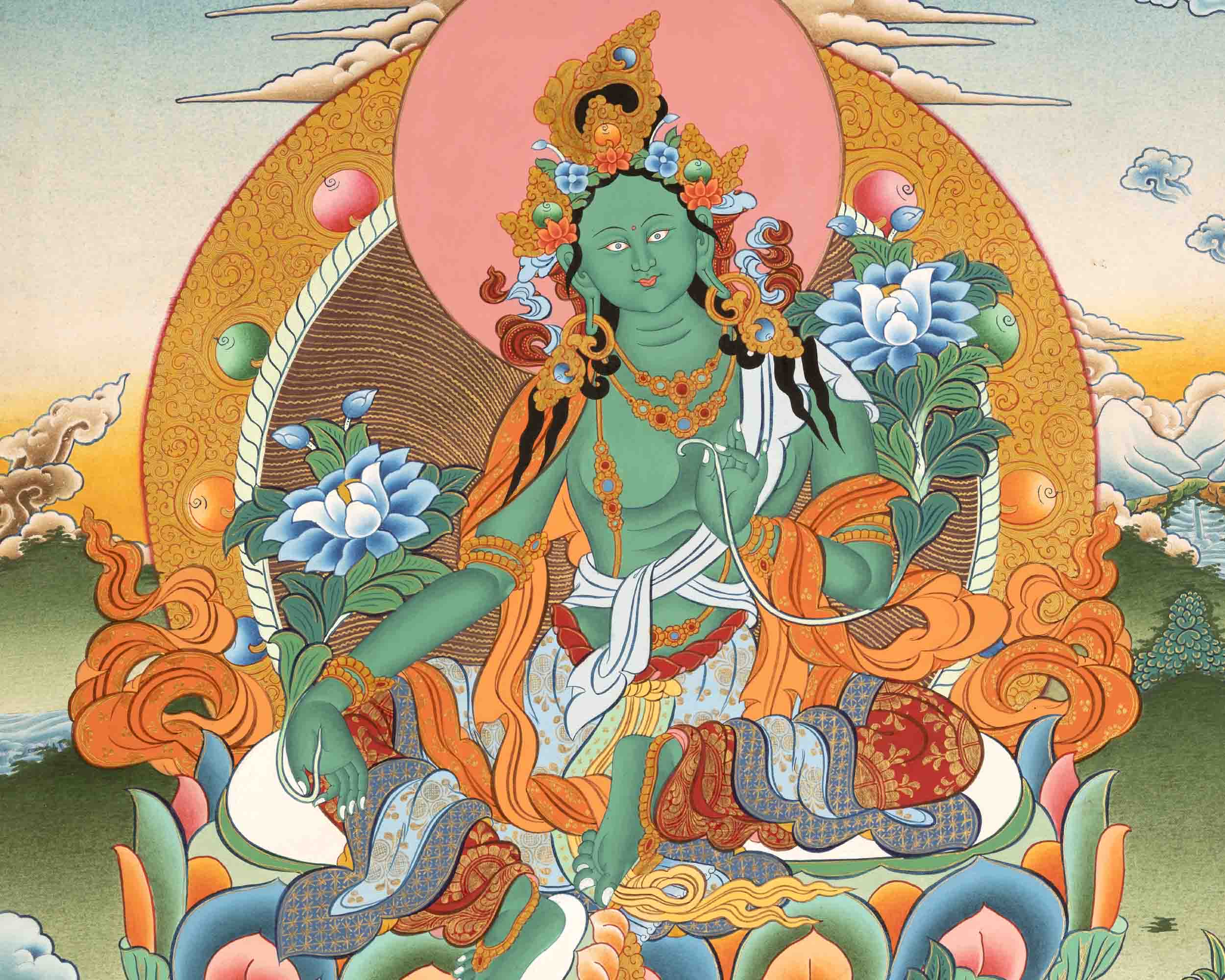 Traditional Green Tara Thangka | Gift For Buddhist | Wall Decors