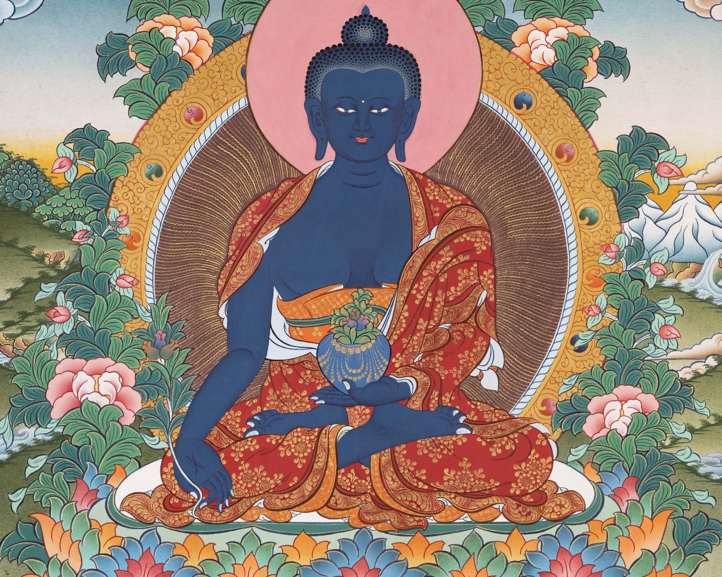 Meditation Medicine Buddha | Original Hand-Painted Healing Thangka