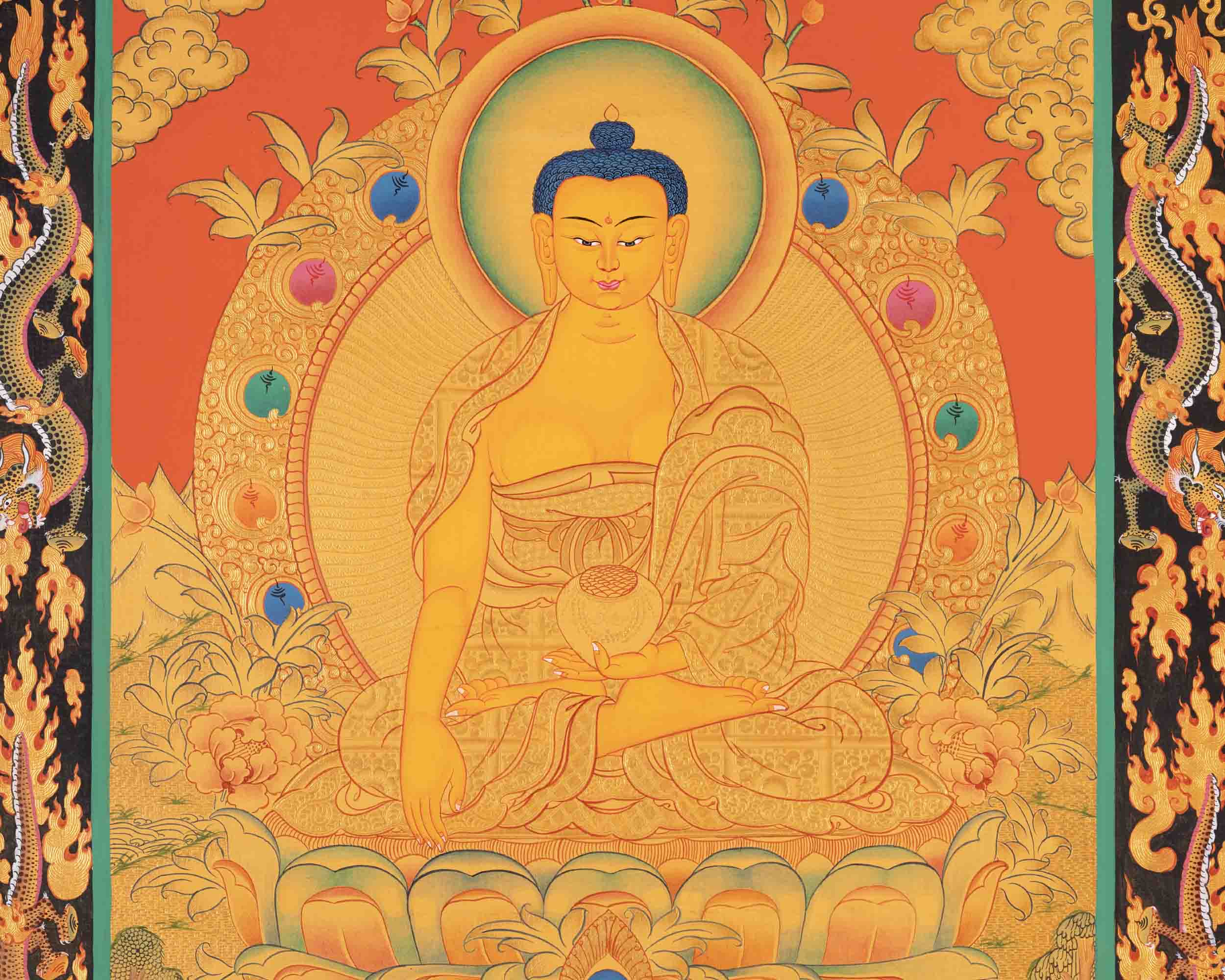 Buddhist Shakyamuni Buddha Thangka | Original Hand Painted 24k Gold Thangka