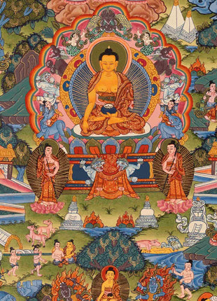Shakyamuni Buddha Life Story | Tibetan Thangka | Wall Decor