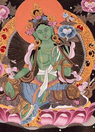 Mother Green Tara Thangka | Religious Buddhist Paint | Wall Decors