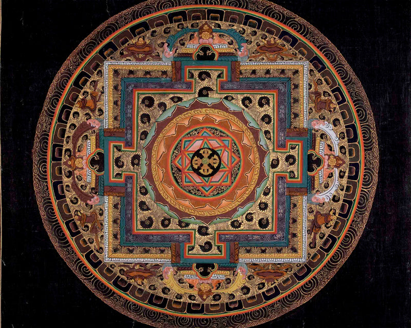 Hand Painted Double Dorje Mandala Thangka | Tibetan Buddhist Art Painting