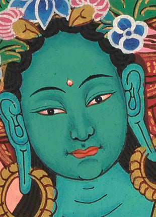 Green Tara Thangka | Religious Buddhist Art | Wall Hanging Painting