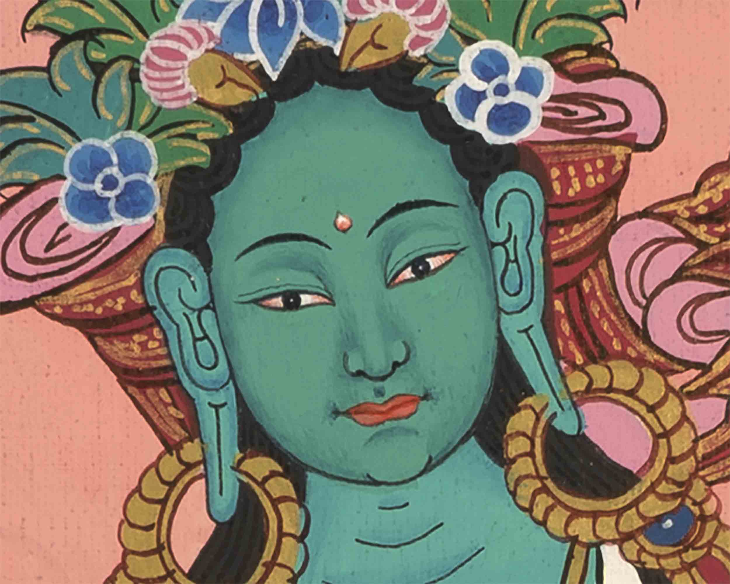 Green Tara Thangka | Religious Buddhist Art | Wall Hanging Painting