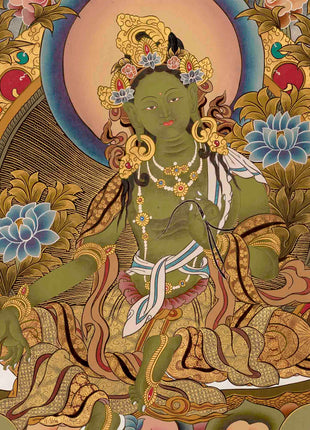 Green Tara Tibetan Thangka Painting | Wall Hanging Decor