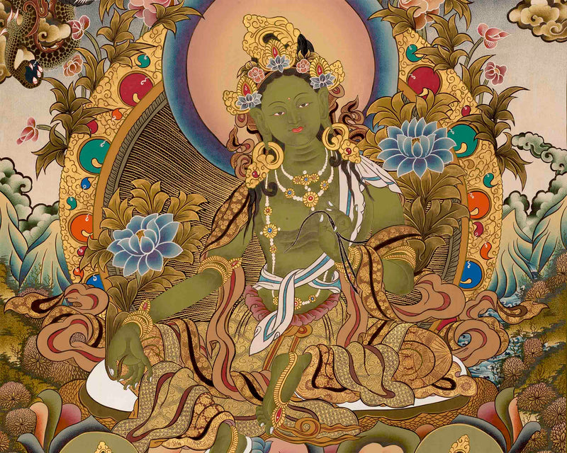 Green Tara Tibetan Thangka Painting | Wall Hanging Decor