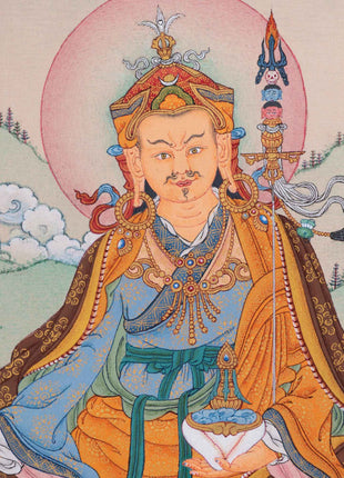 Traditionally Hand-Painted Guru Rinpoche Mantra Thangka | Tibetan Lotus Born Master Art For Prayers