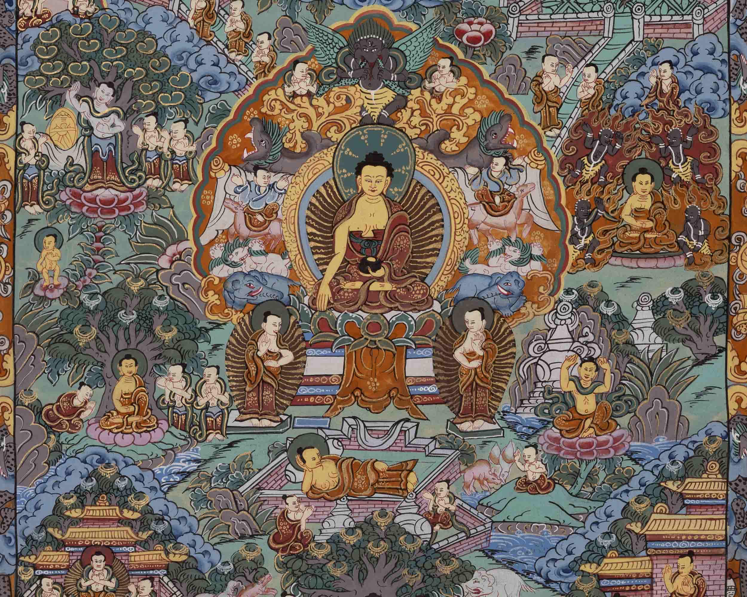 Vintage Life Story Of Buddha | Traditional Tibetan Thangka