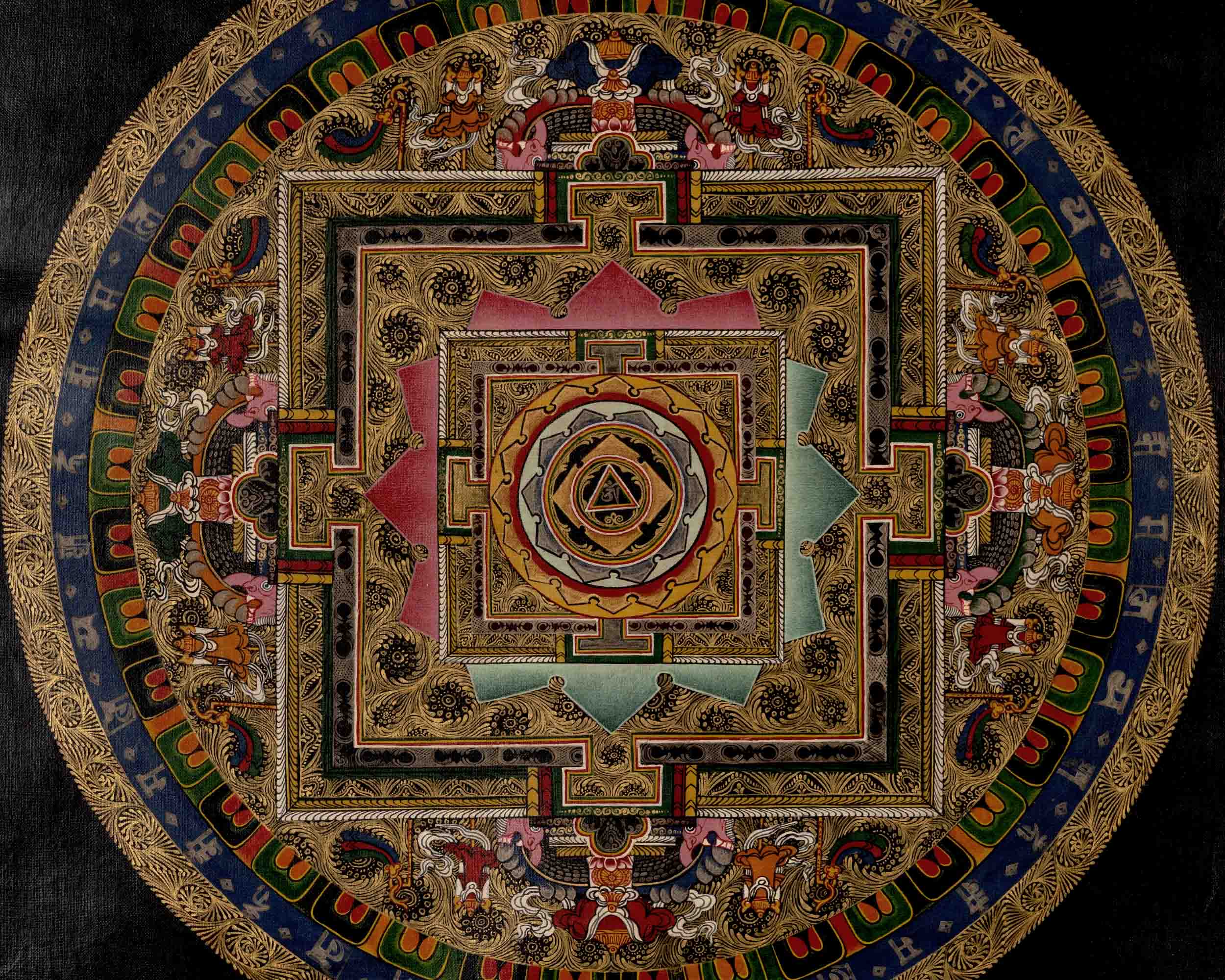 Om Mantra Mandala | Tibetan Traditional Thangka | Wall Decors