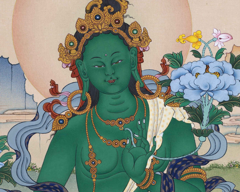 Traditional Green Tara Mother Giclee Print | High-Quality Canvas For Buddhist Rituals