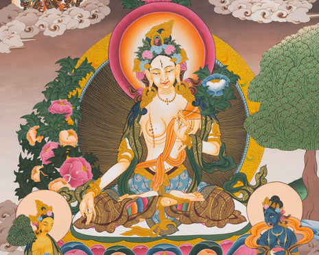White Tara Thangka | Buddhist Female Deity | Religious Wall Decors