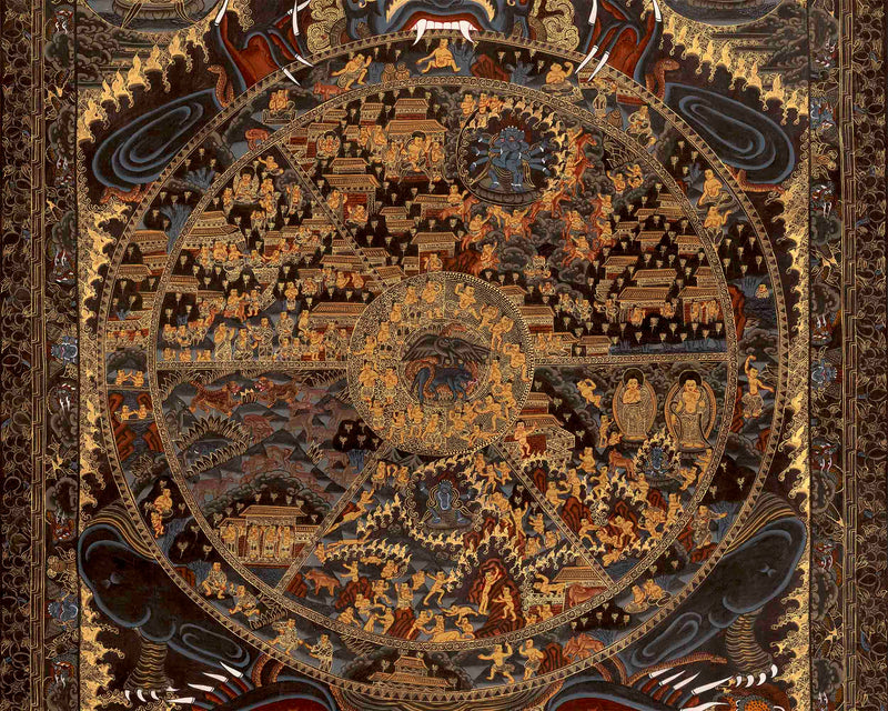 Hand-Painted Wheel Of Life Thangka | Bhavachakra Painting