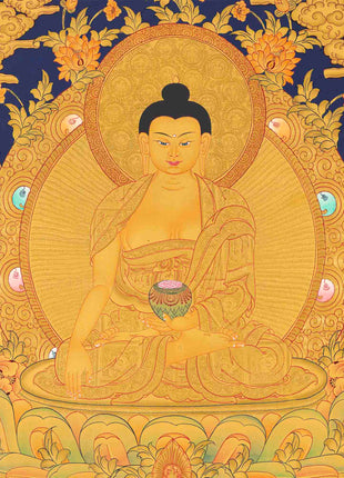 Shakyamuni Buddha Gold Thangka | Religious Tibetan Paint | Wall Decors