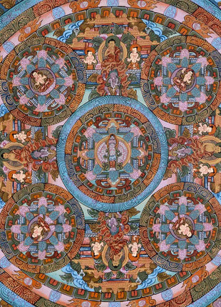 Hand-Painted Mandala Thangka With Brocade | Wall Decor Painting