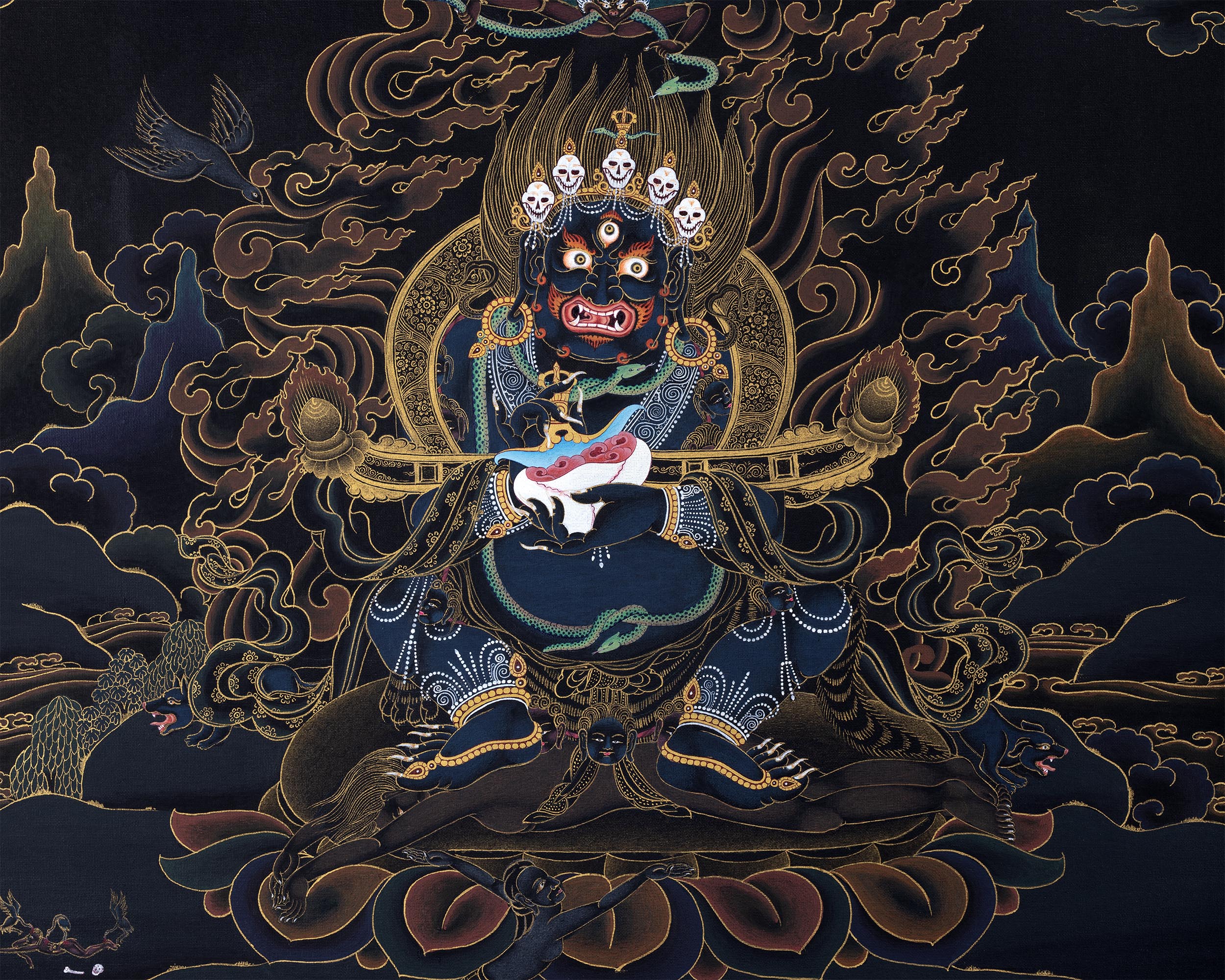 Sakya Mahakala | Black and Gold Thangka | Tibetan Buddhist Art