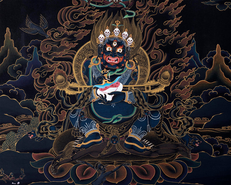 Sakya Mahakala | Black and Gold Thangka | Tibetan Buddhist Art