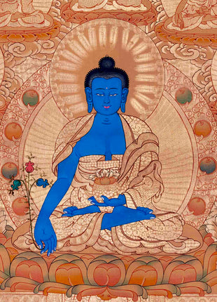 24K Gold Style Medicine Buddha Thangka | Meditation Altar