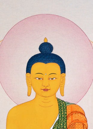 Buddha Shakyamuni Thangka | Traditional Karma Gadri Painting in Stone Colors