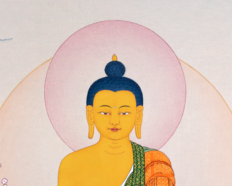 Buddha Shakyamuni Thangka | Traditional Karma Gadri Painting in Stone Colors