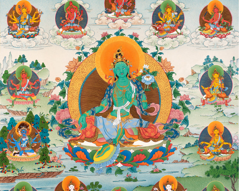 Rare 21 Tara, Traditional Tibetan Thangka | Surya Gupta Tradition