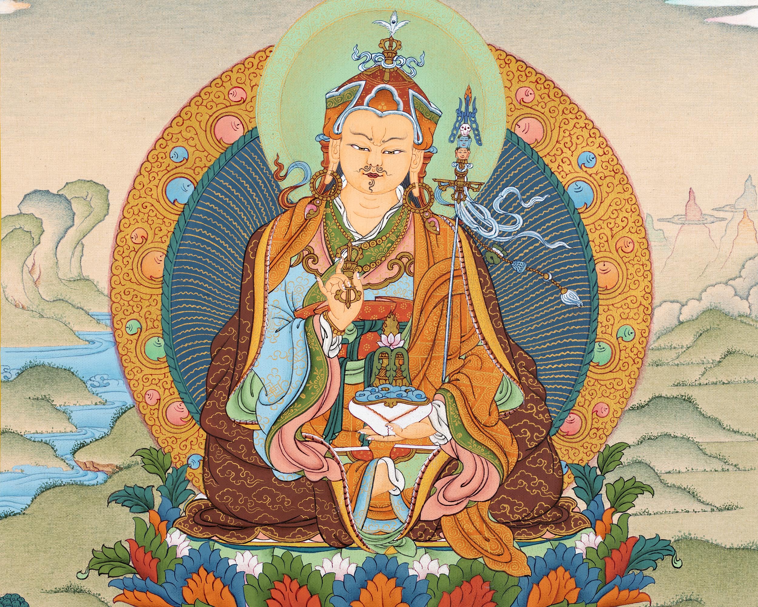 Traditional Guru Rinpoche Thangka | Padmasambhava Acrylics Painting