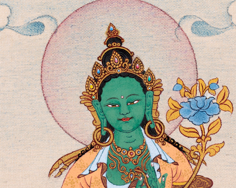 Green Tara Thangka | Tibetan Tara Thangka | Natural Stone Colors