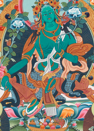 Female Green Tara Thangka | Decorative Art