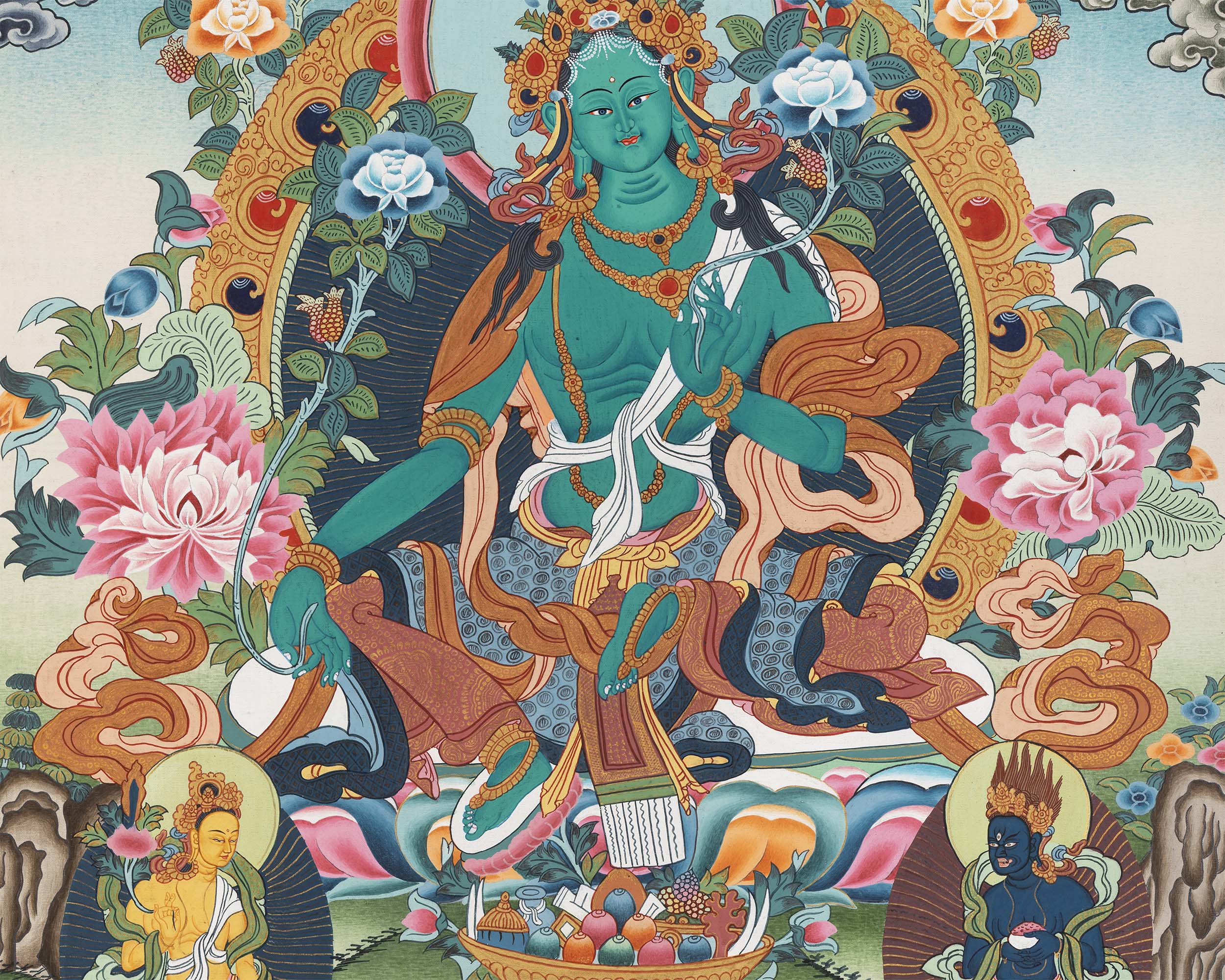Female Green Tara Thangka | Decorative Art