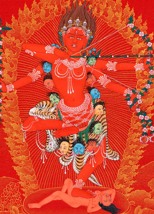 The Goddess Kurukulla Thangka | Red and Gold Dakini Art