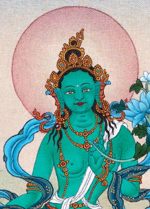 Green Tara Thangka | Female Bodhisattva |Traditional Tibetan Art