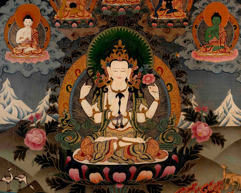 Avalokitesvara Chengrezig | Traditional Tibetan Thangka | Wall Decors