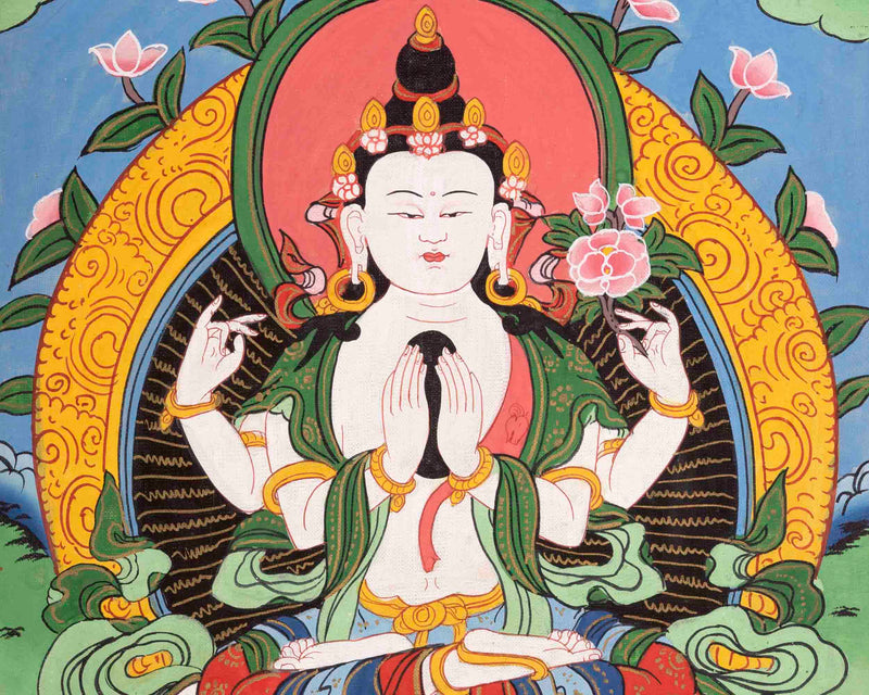 Vintage Avalokitesvara Chengrezig Thangka | Wall Decor Painting