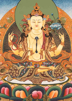 Avalokitesvara Chenresig Thangka | Bodhisattva Of Compassion | Wall Decors