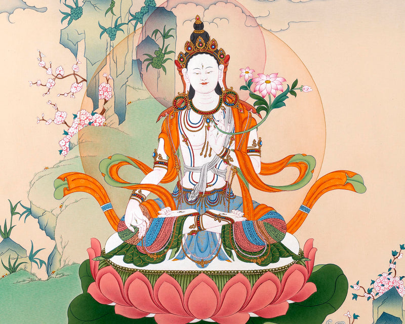 Traditional White Tara Thangka | Mother Buddha Painting with 24k Gold