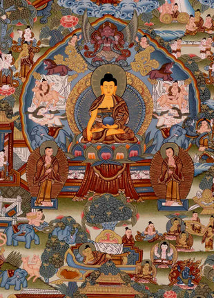 Gautam Buddha's Life Story | Religious Buddhist Thangka | Wall Decors