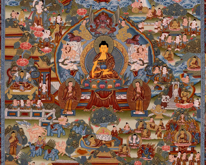 Gautam Buddha's Life Story | Religious Buddhist Thangka | Wall Decors