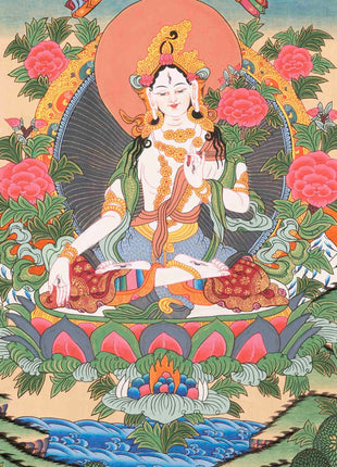White Tara Thangka | Religious Tibetan Artwork | Wall Decors