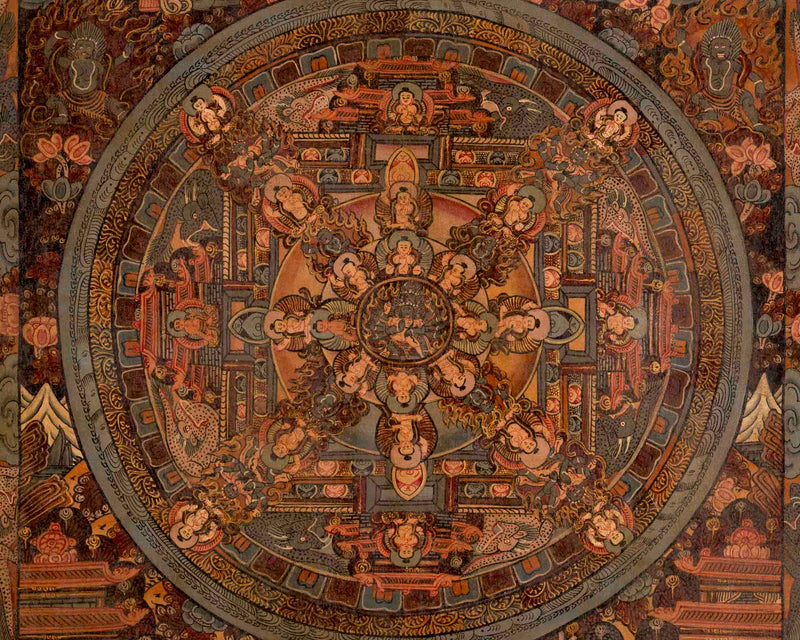 Vintage Heruka Mandala | Oil Varnished Thangka | Religious Wall Decors