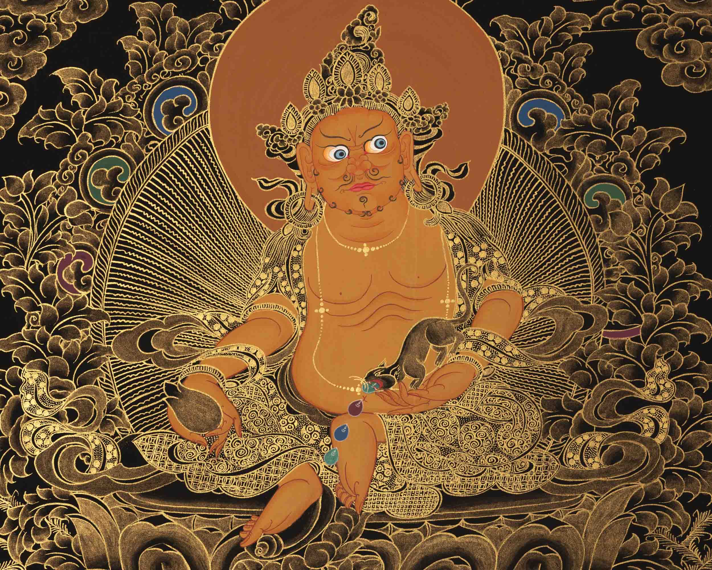 Dzambala Thangka Painting | Deity Of Wealth | Wall Decors