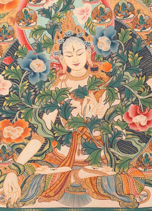 White Tara Thangka Painting | Religious Tibetan Art | Wall Decors