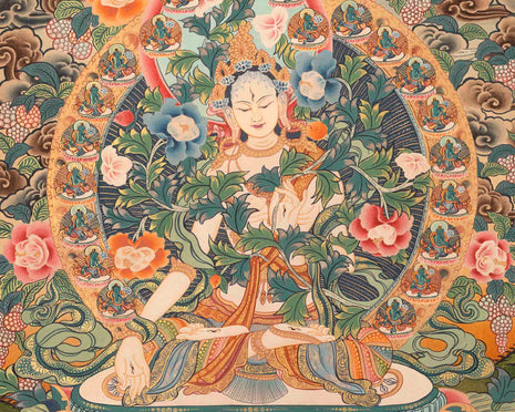 White Tara Thangka Painting | Religious Tibetan Art | Wall Decors