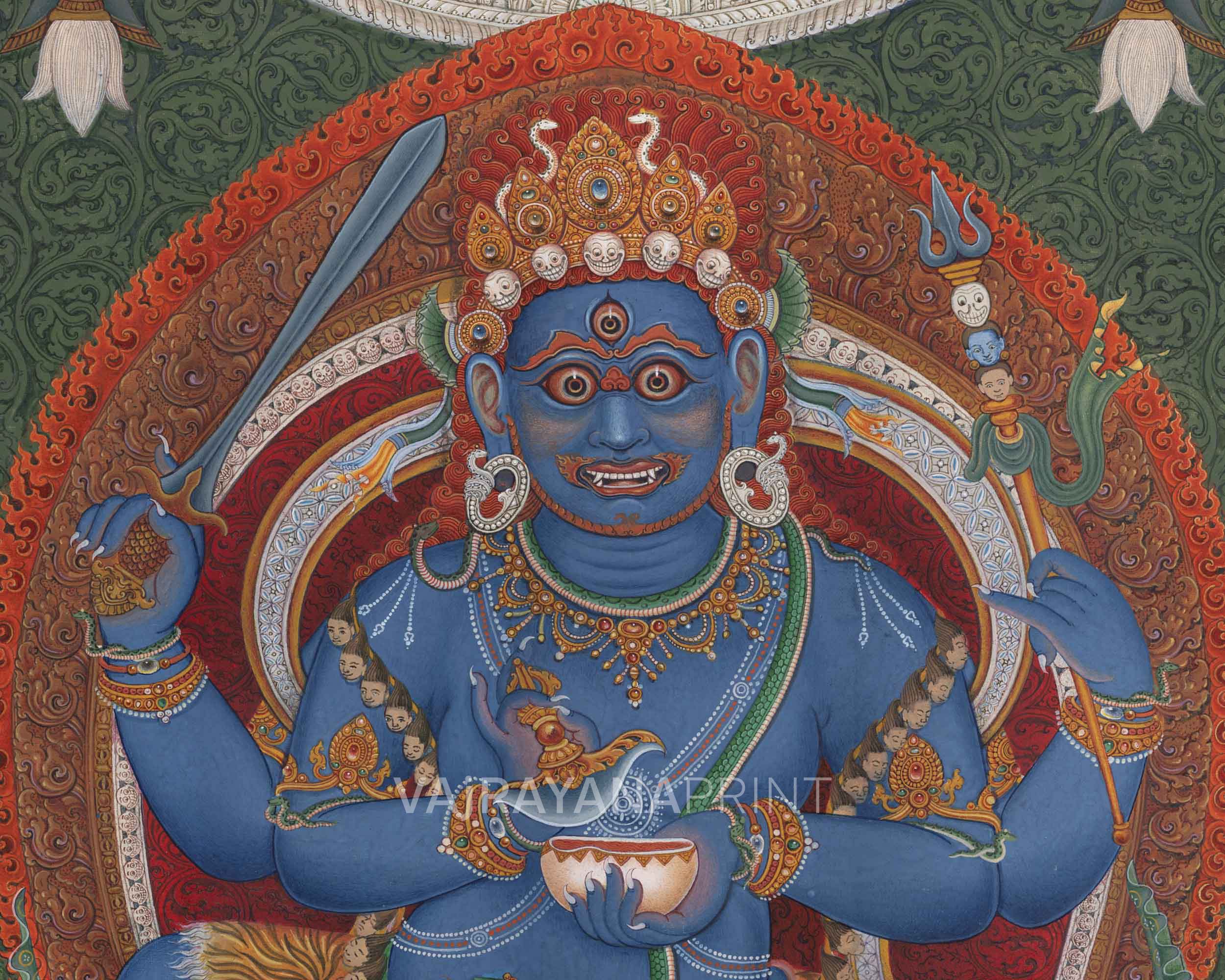 High-Quality Giclee Print For Mahakala Mantra Practice | Traditional Four Armed Mahakala Art Canvas