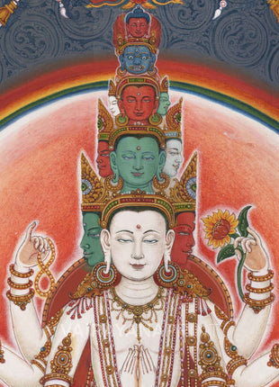 Lord Of All Realms Lokeshwor Thangka Print | Tibetan Print Of Lokesvara For Spiritual Room Decoration