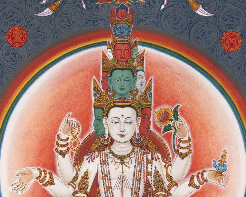 Lord Of All Realms Lokeshwor Thangka Print | Tibetan Print Of Lokesvara For Spiritual Room Decoration